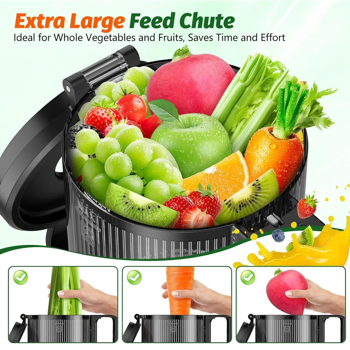 2026 NewYPONE Cold Press Juicer, Masticating Juicer with 5.4" Wide Feed Chute, 350w Slow Juicer Machines Fit Whole Vegetables and Fruits,Juice Extractor Machine with High Juice Yield, Easy to Clean(Black)