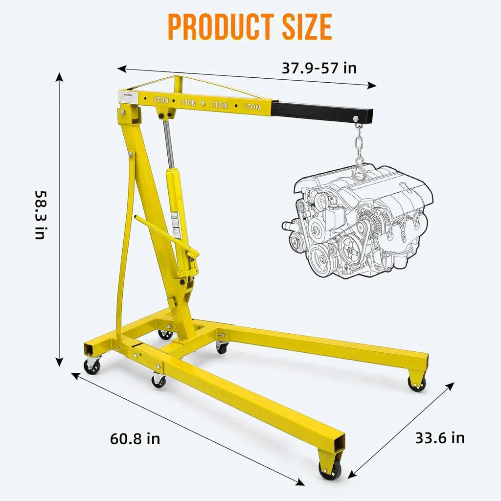 2026 NewJoanKaren 2 Ton Folding Hydraulic Engine Hoist,Heavy-Duty Engine Shop Crane Hoist Lift,Heavy Cherry Picker with 6 Wheels,Yellow