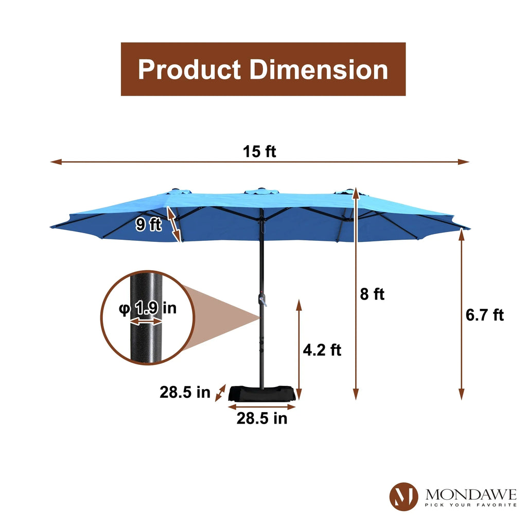 2026 NewMondawe 15ft Patio Umbrella Rectangular Outdoor Market Umbrella with Base and LED Lights Beige