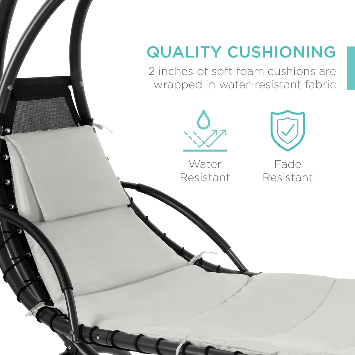 2026 NewBest Choice Products Hanging Curved Chaise Lounge Chair Swing for Backyard, Patio w/ Pillow, Shade, Stand - Teal