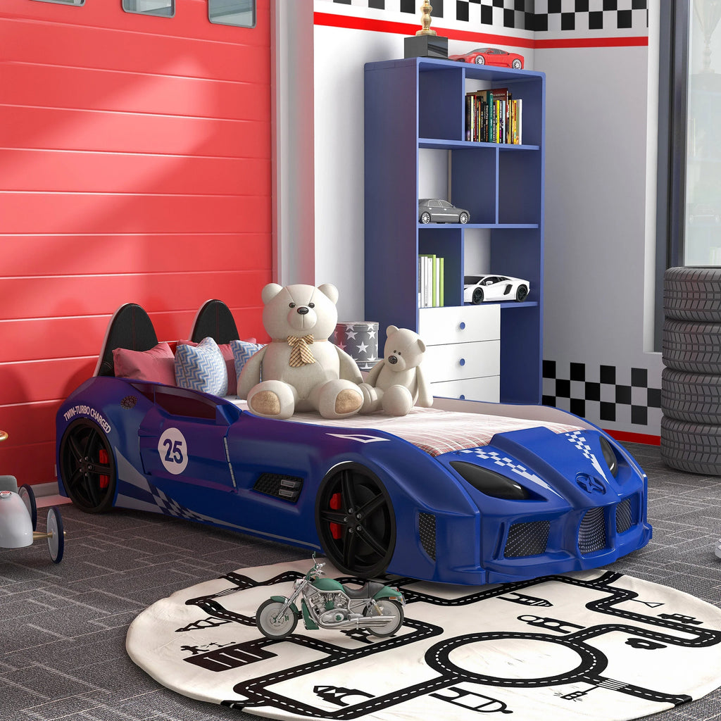 2026 NewFurniture of America Dash Kids Plastic Twin Race Car Bed with LED and Sound, White