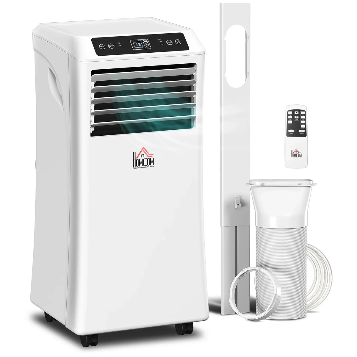 2026 NewHOMCOM 8000 BTU Mobile Portable Air Conditioner with Cooling, Dehumidifier, and Ventilating with Remote Control, 2 Speed Fans, 24-Hour Timer for Bedroom, Living Room, Home Office, White