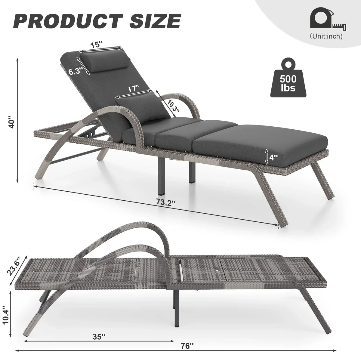 2026 NewMEISSALIVVE 4-Piece Outdoor Lounge Chairs, Pool Chairs with Adjustable 5 Position Backrest, PE Rattan Chaise for Backyard Porch Deck (Gray)