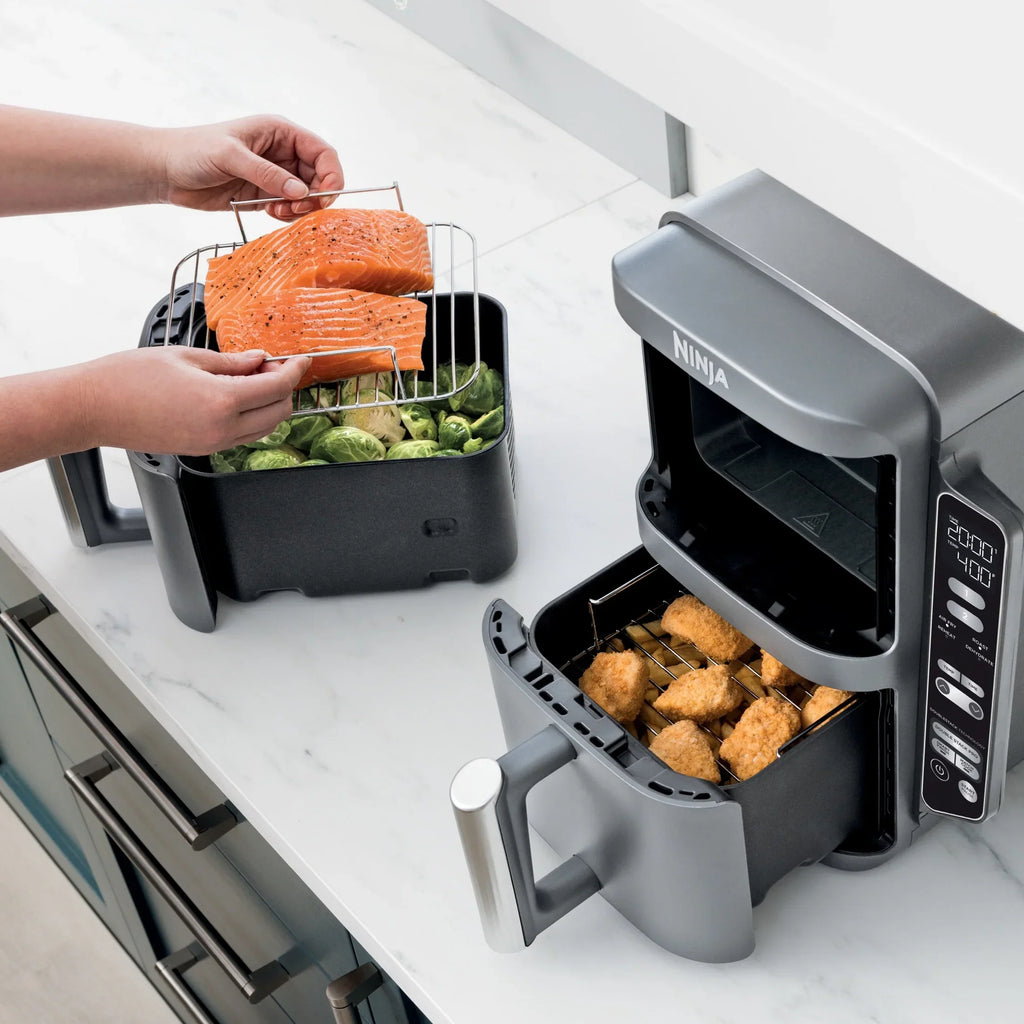 2026 NewNinja DoubleStack XL 2-Basket Air Fryer, DoubleStack Technology Cooks 4 Foods at Once, Space Saving Design, 10 QT, 4-in-1, Smart Finish & Match Cook, SL400