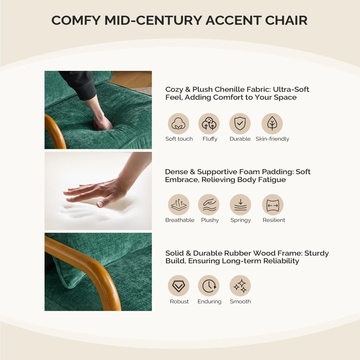 2026 NewKtaxon Accent Chair Corduroy Upholstered Armchair, Reading Club Chair with Pillow and Solid Wood Frame for Living Room Bedroom Furniture Off White
