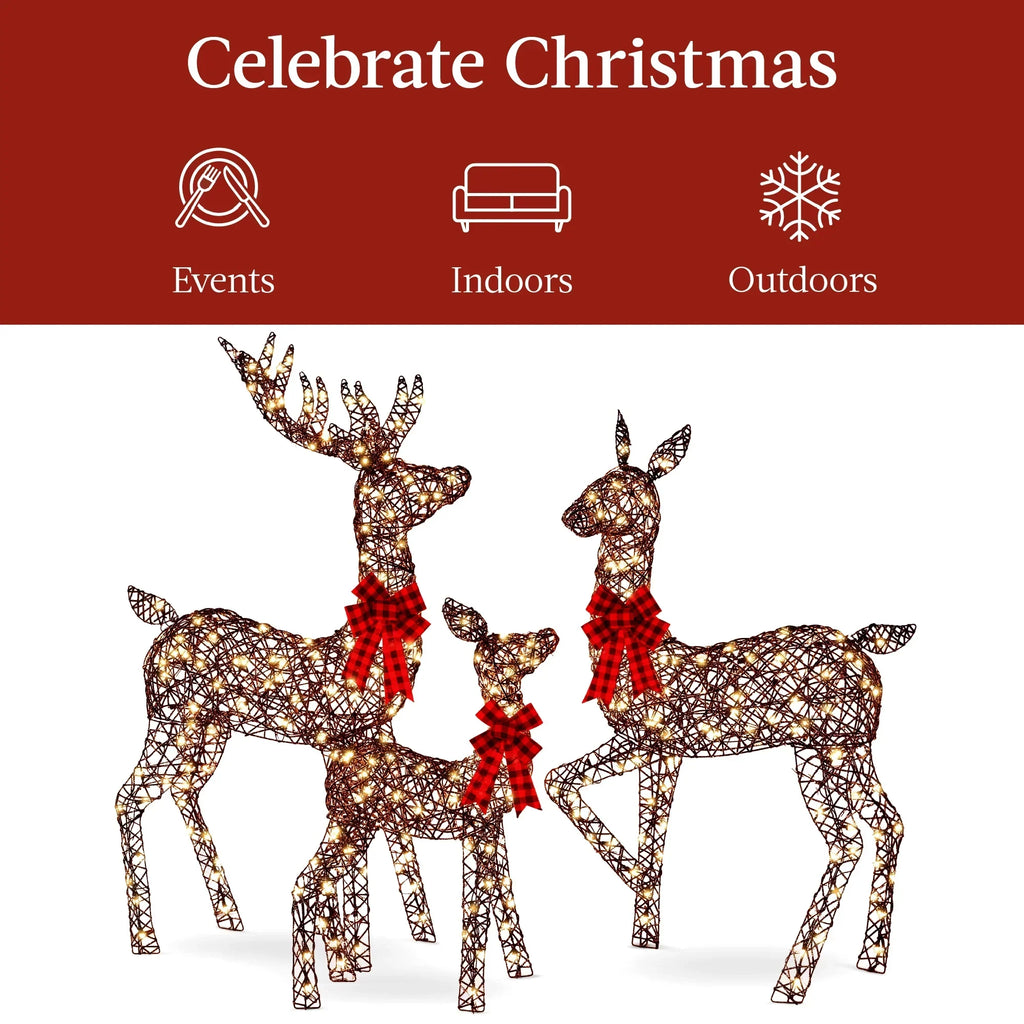 2026 NewBest Choice Products 6.5ft 3-Piece Lighted Christmas Deer Set Outdoor Yard Decoration w/ 385 LED Lights, Stakes - Gold