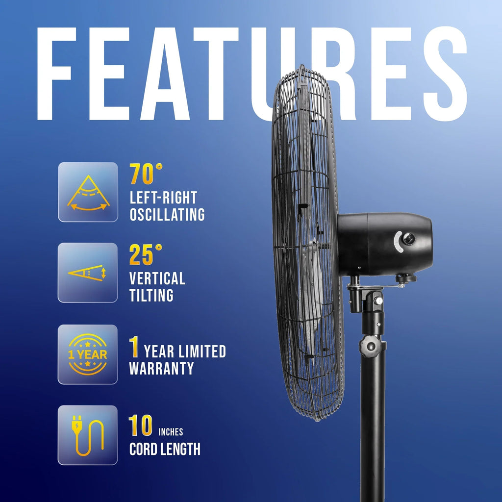 2026 NewTornado - 20 Inch High Velocity Metal Oscillating Pedestal Fan - Commercial, Industrial Use Water-Resistant