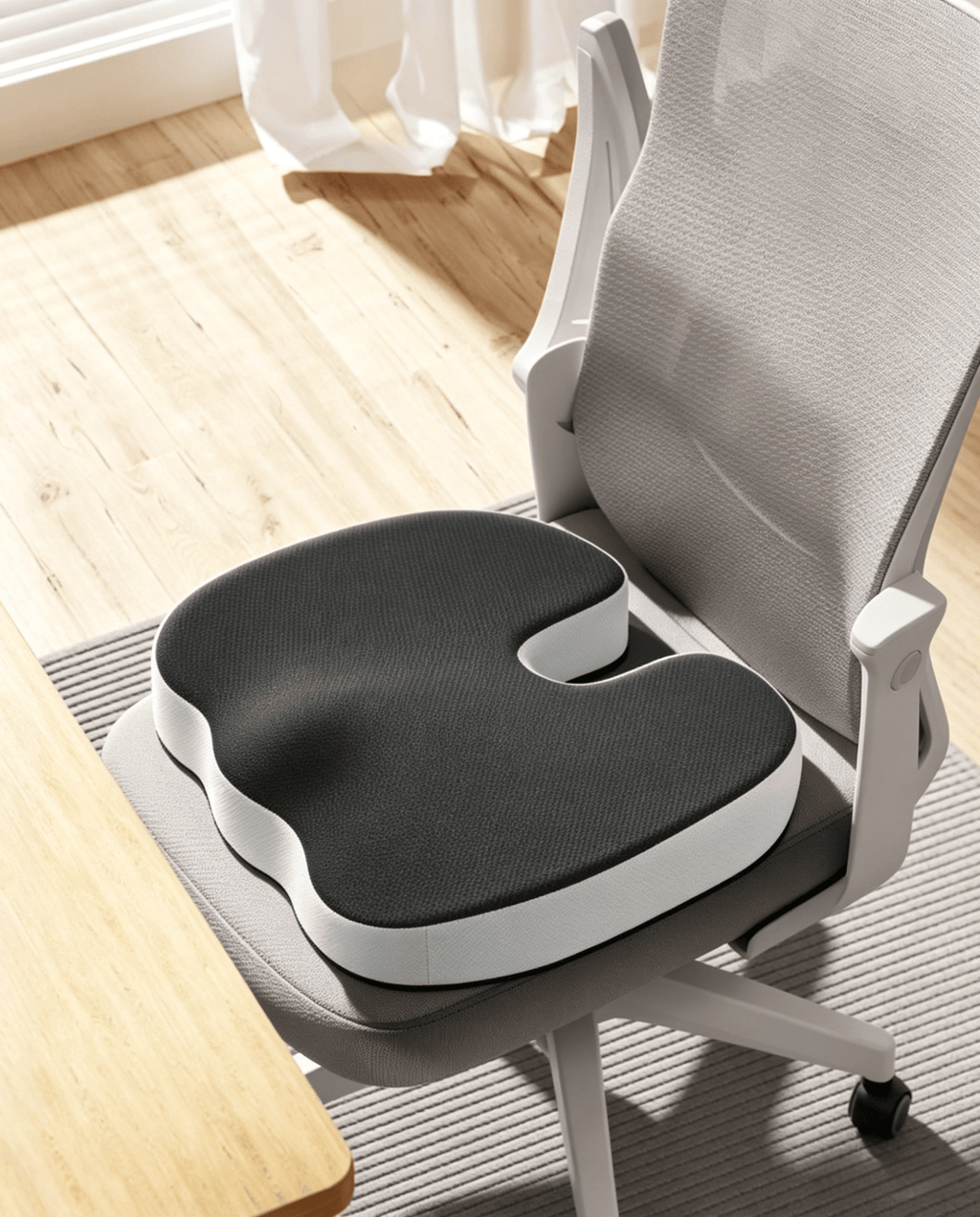 Gevormd traagschuim zitkussen met antislip onderkant, zwart en wit