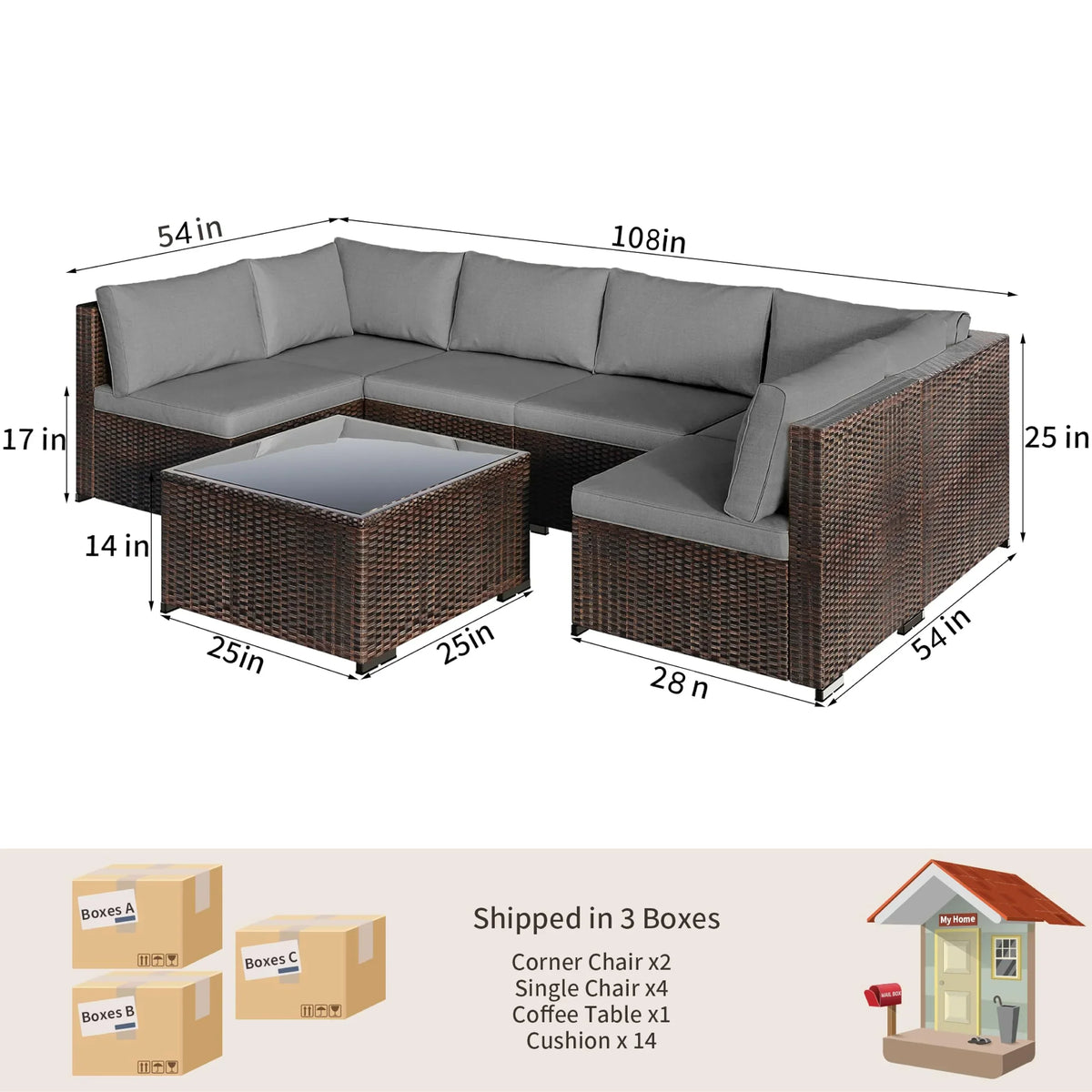 2026 NewPatio Furniture Set Clearance, Lofka 5 Piece Outdoor Sectional Furniture Chair Set with Cushions and Tea Table, Gray