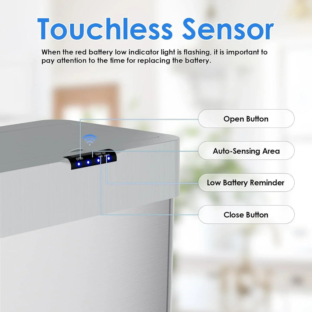 2026 NewLAZY BUDDY 60 Liter / 16 Gallon Stainless Steel Motion Sensor Trash Can for Kitchen, Bathroom, Rectangular