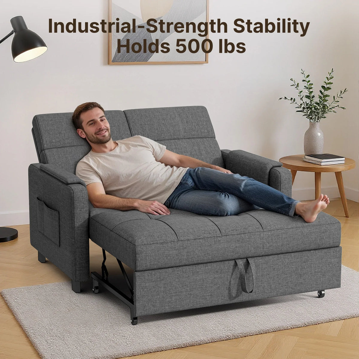 2026 NewSofa Bed, Lofka 3-in-1 Convertible Sleeper Sofa with Storage, Adjustable Backrest & Pull Out Function - Sleeper Chair for Small Space, Apartment, Dark Grey