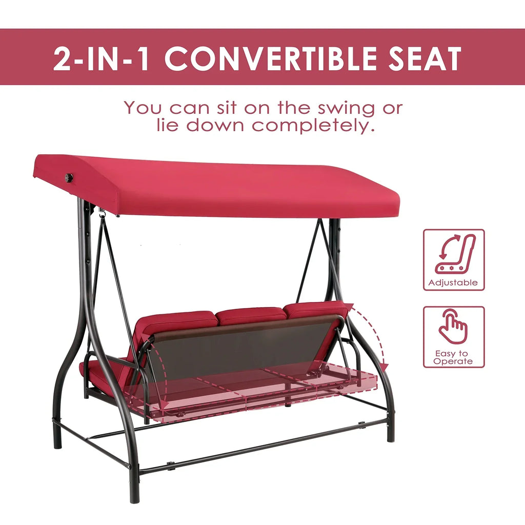 2026 NewArlopu 3 Person Porch Swing Outdoor Converting Canopy Swing Glider with Canopy
