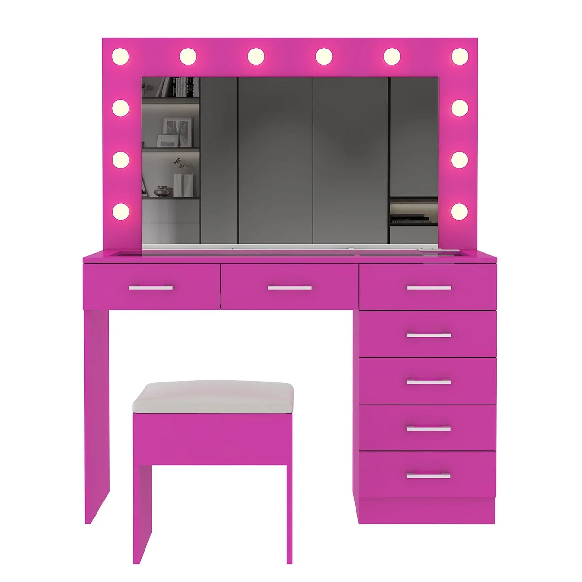 2026 NewKtaxon Large Makeup Vanity, Vanity Table Set w/ Visible Glass Top w/ Charging Station, White