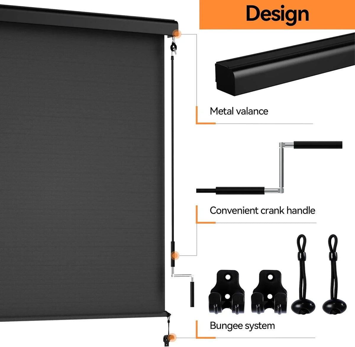 2026 NewSuperjoe Outdoor Roller Shade for Patio, Cordless Blackout Waterproof Blind, UV Block, 4'L x 6'W