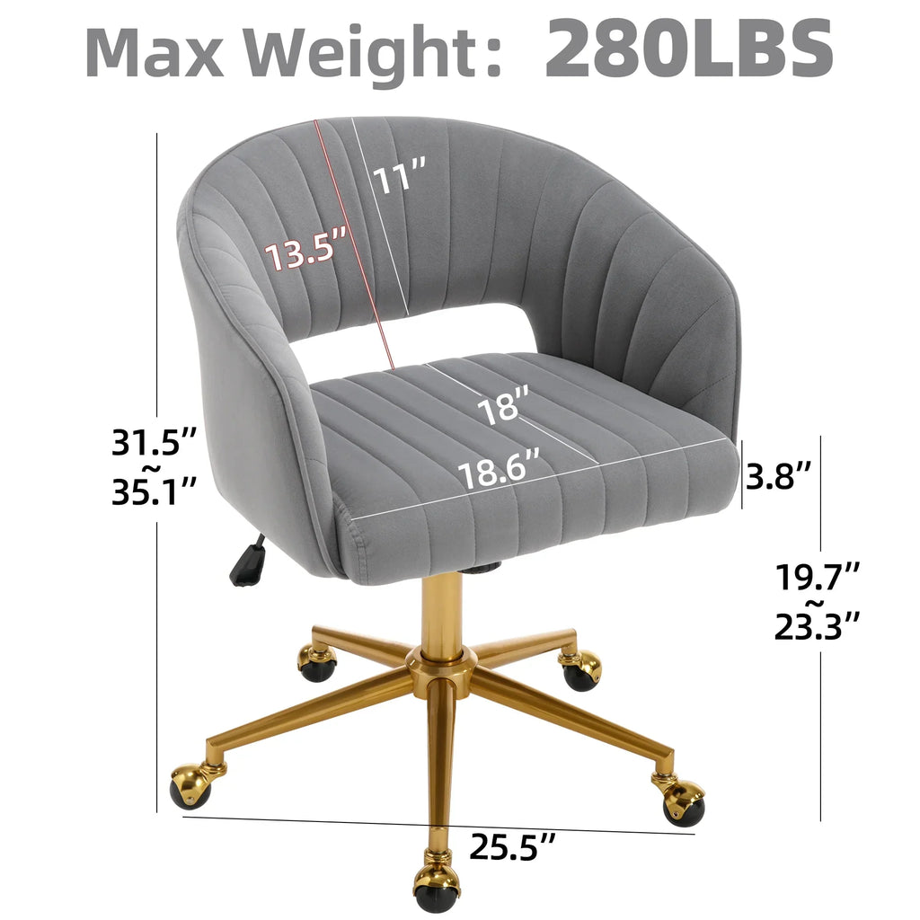 2026 NewWestice Home Office Desk Chairs, Velvet Task Chair, Height Adjustable Swivel Vanity Chair with Golden Base for Vanity Study, Living Room Computer Room, Beige