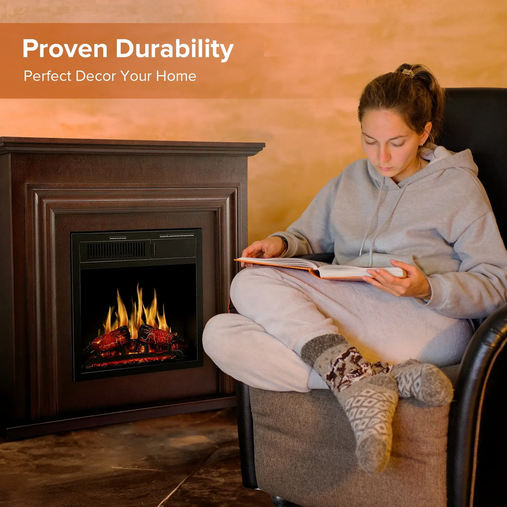 2026 NewKISSAIR Electric Fireplace Mantel Wooden Surround Firebox, Free Standing Fireplace, with Remote Control, Adjustable LED Flame, 750W/1500W -White