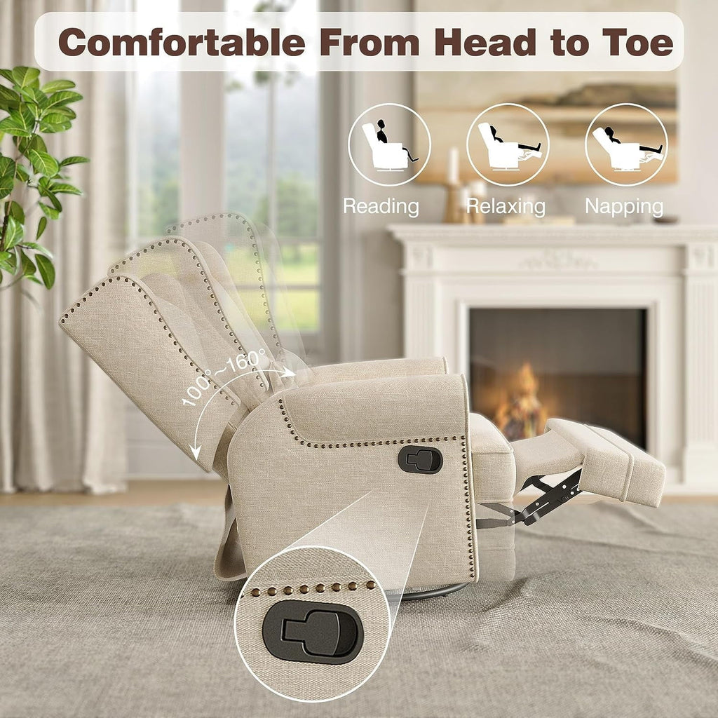 2026 NewRoyalcraft Swivel Nursery Glider Recliner, Comfy Upholstered Glider Chair with Lumbar Pillow and Footrest, Beige