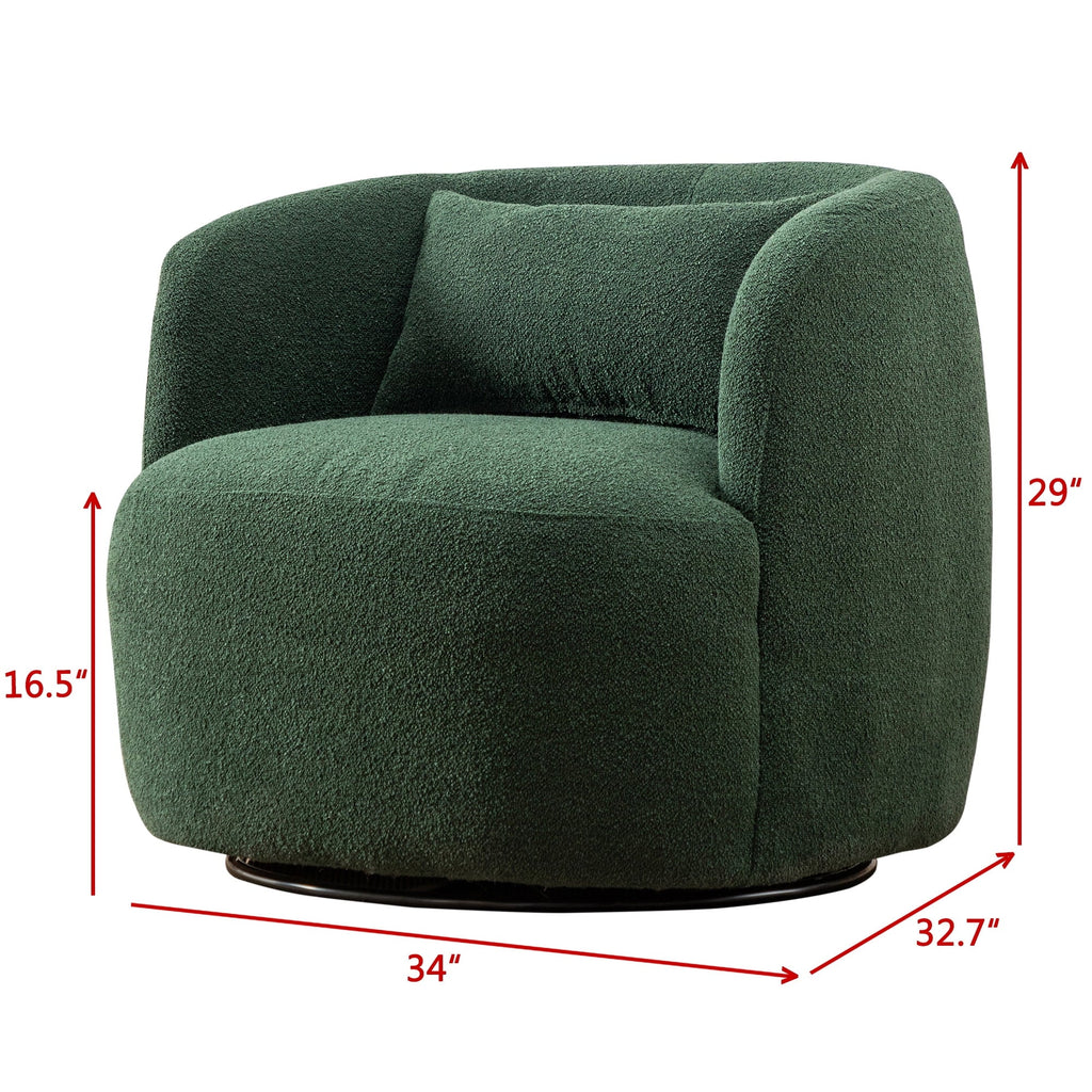 2026 New34" Wide Boucle Swivel Barrel Chair, No Assembly Round Upholstered Armchair Accent Chair Single Sofa Chair with Toss Pillow for Living Room and Bedroom, Taupe