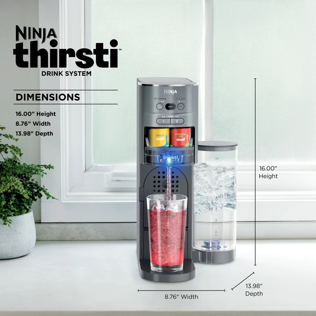 2026 NewNinja Thirsti Drink Maker, Still, Sparkling Custom Drink Kit, with CO2 Canister, Flavors, and 48 oz Reservoir