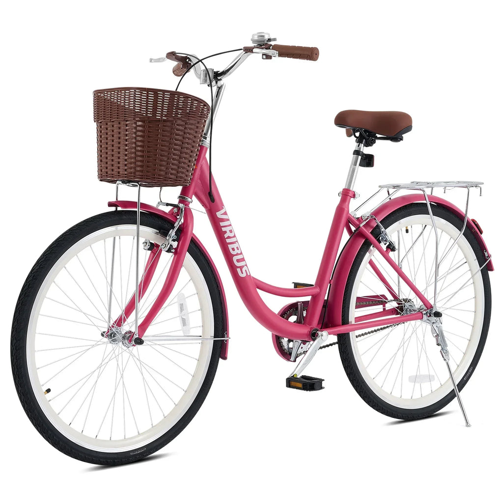 2026 NewViribus Women's Comfort Bike 24 inch Beach & City Cruiser Bicycle with Basket Rack White