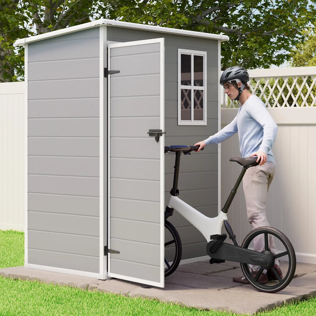 2026 New5' x 3' Outdoor Storage Shed, Lofka Resin Outdoor Storage Cabinet with Double Lockable Doors, Waterproof Tool Shed, Gray