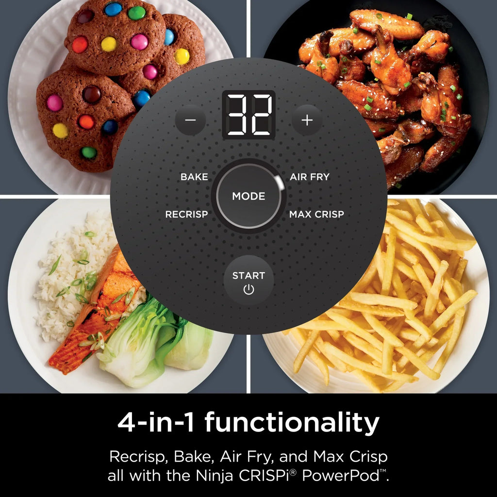 2026 NewNinja Crispi 4-in-1 Portable Glass Air Fryer Cooking System, 4-Qt & 6-Cup Containers, Cyberspace