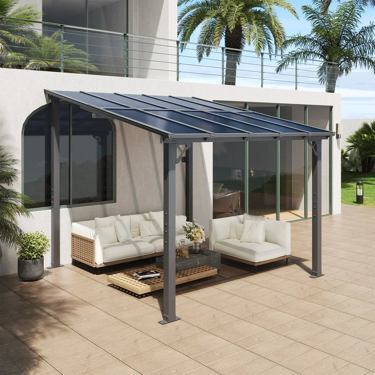 2026 NewAoxun 8' x 5' Gazebo for Patio, Gazebo Pergola with Sloped Roof, Grill Gazebo Large Wall-Mounted Heavy Duty Awnings, for Backyard, Deck, Patio
