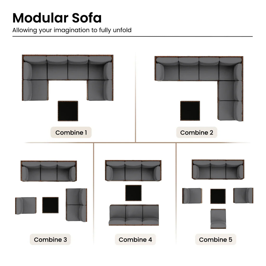 2026 NewELPOSUN 7 Pieces Patio Furniture Set, Outdoor Furniture Sectional Rattan Sofa for Backyard Garden Dark Grey