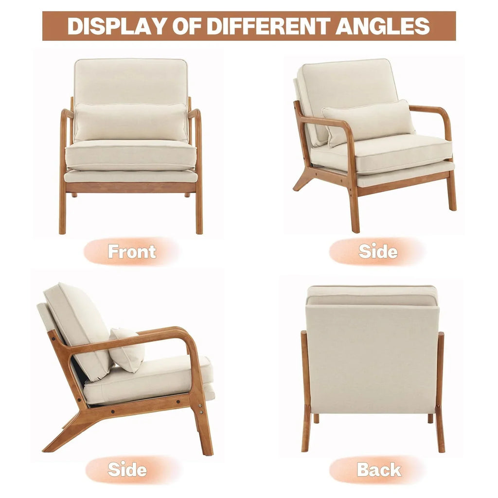2026 NewAccent Chairs, Single Linen Lounge Reading Armchair with Solid Wood Frame, Mid Century Modern Easy Assembly Arm Chairs for Living Room-Beige