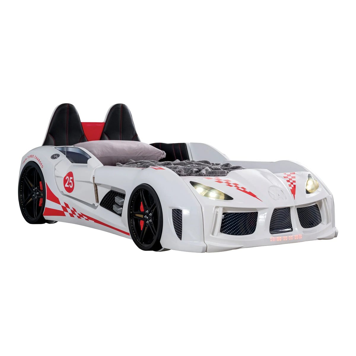 2026 NewFurniture of America Dash Kids Plastic Twin Race Car Bed with LED and Sound, White