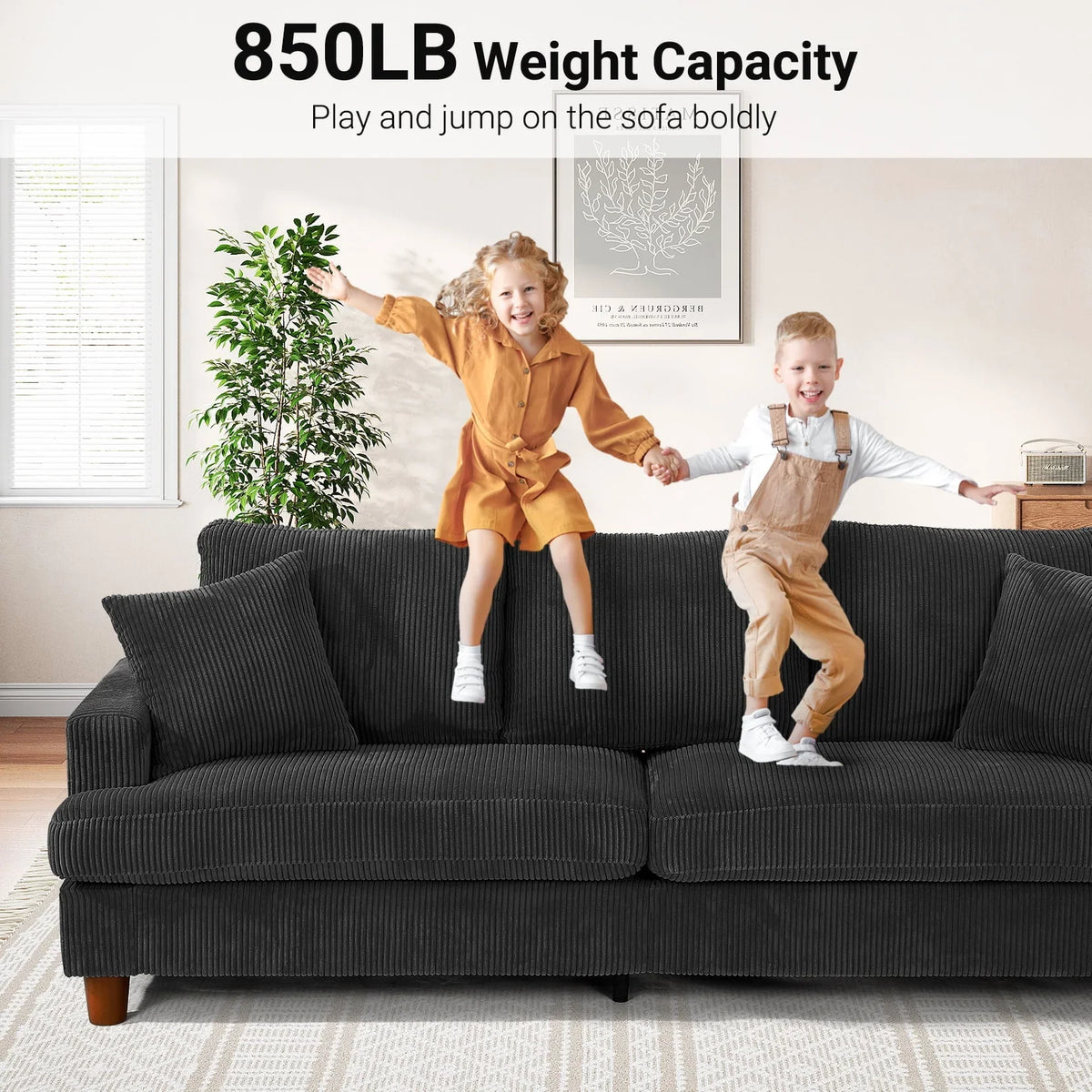 2026 New87" Corduroy Sofa,3 Seater Sofa with Extra Deep Seats,Neche Comfy Upholstered Couch for Living Room,2 Pillows,Green