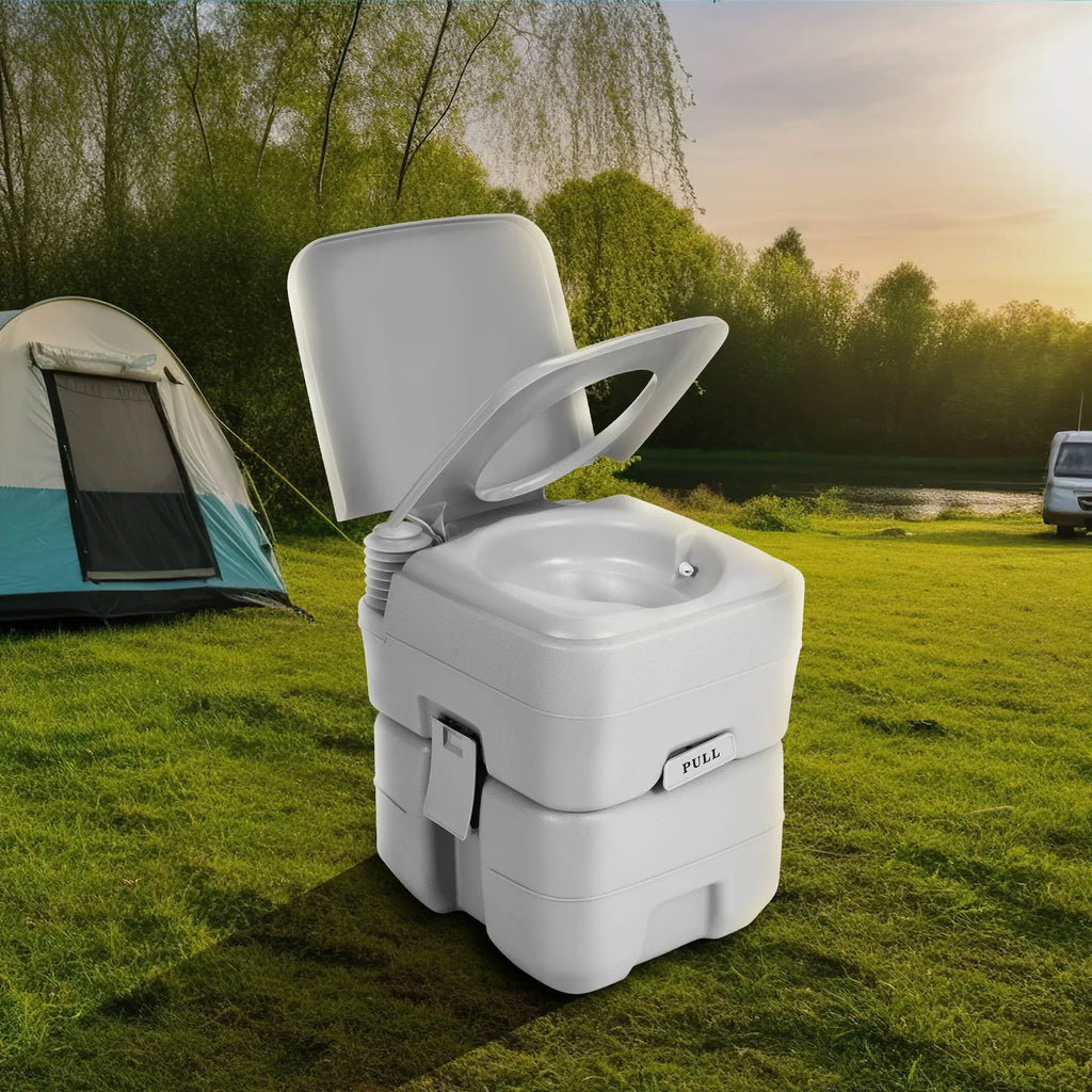 2026 NewDextrus 5.3 Gallon Portable Toilet With Detachable Tank, Double Outlet Water Spout, Press Flush Pump, Travel RV Potty for Camping, Boating, Hiking, Trips, White&Gray