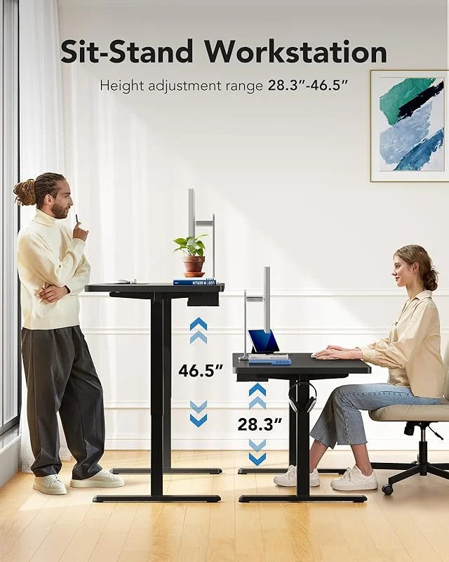 2026 NewUANUO 48 x 24 inch Electric Standing Desk, Height Adjustable Table with Headphone Hooks & Cable Manager, Sit to Stand up Desk for Home Office, Vintage Brown