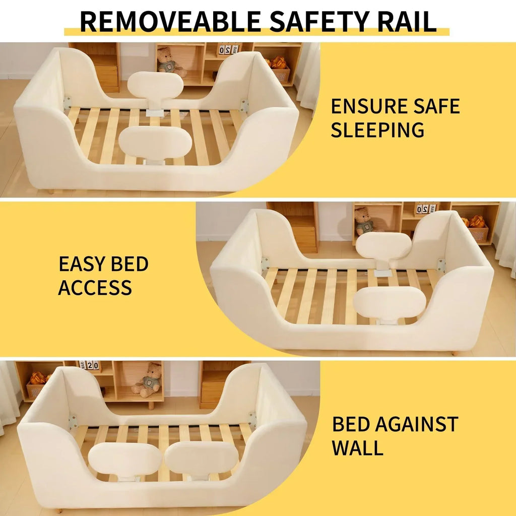 2026 NewLilypelle Toddler Bed Frame, Toddler Floor Bed with Removable Guard Rails, Small Bed for Boys and Girls, Standard Crib Size Toddler Bed"55.9 x 31.5 x 23.2 in"Beige
