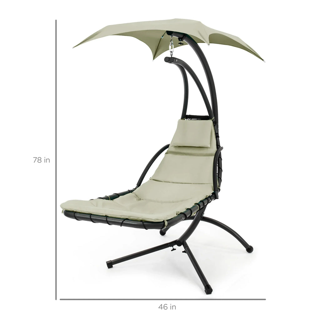 2026 NewBest Choice Products Hanging Curved Chaise Lounge Chair Swing for Backyard, Patio w/ Pillow, Shade, Stand - Teal