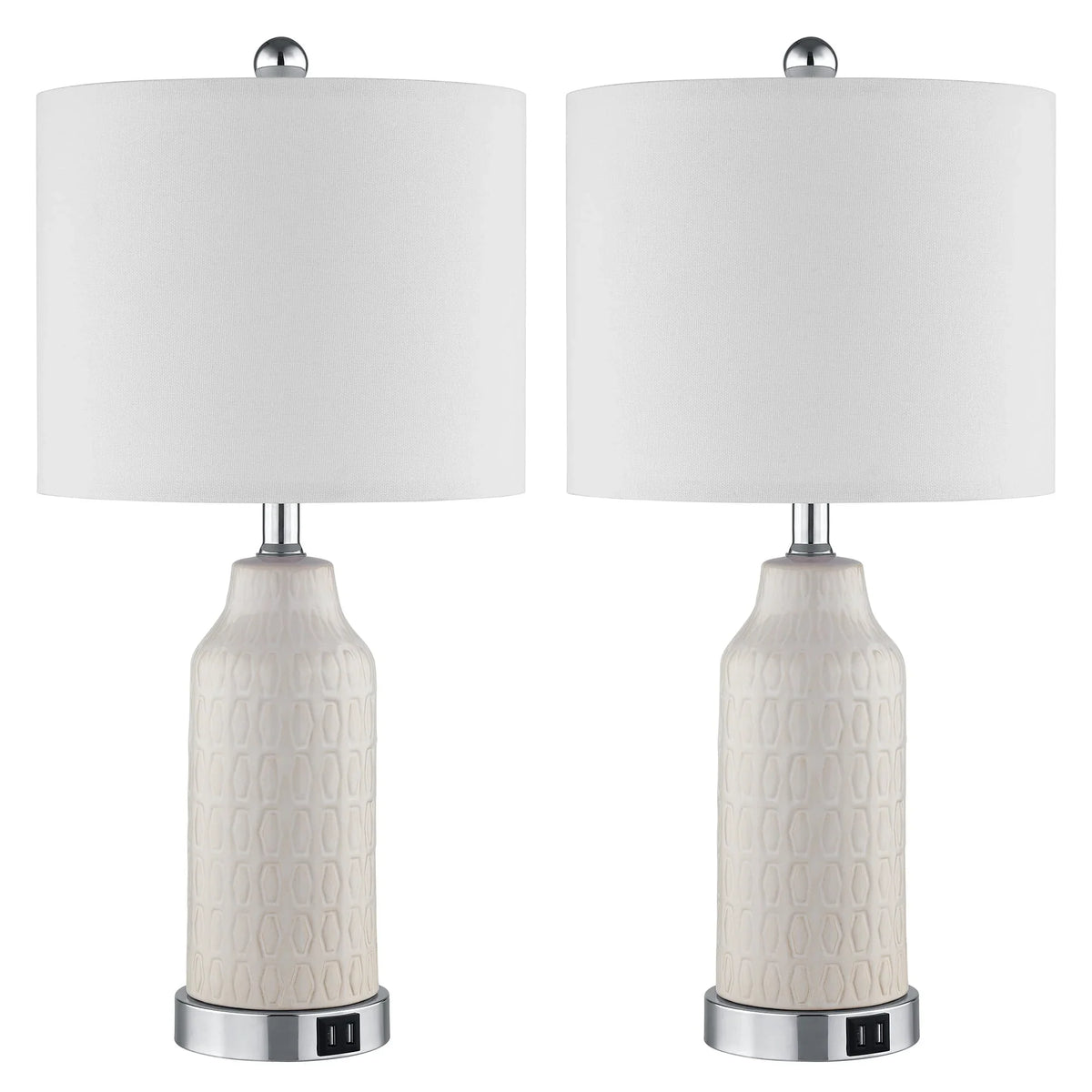 2026 NewCinkeda Table Lamp Set of 2 for Living Room Bedroom with USB Ports AC Outlet 3 Way Dimmable Touch Nightlight Farmhouse White Floral Nightstand Bedside Lamps