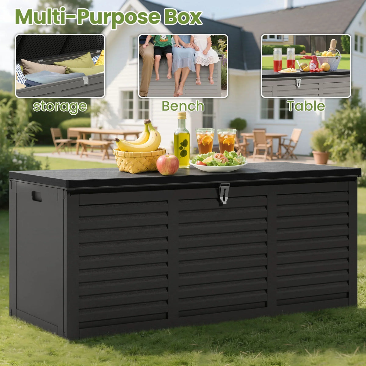 2026 NewOutdoor Storage Box, 130GAL Waterproof Deck Box, Lockable Pool Patio Storage Indoor Toy Box, Outdoor Storage Bench for Porch, Max Load Weight 500LBS