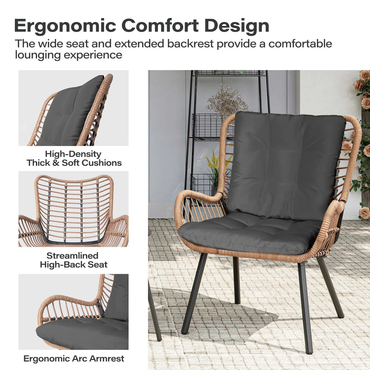 2026 NewLAUSAINT HOME 3-Piece Patio Furniture Set, High Back Outdoor Bistro with Coffee Table & Beige Cushions for Garden or Deck