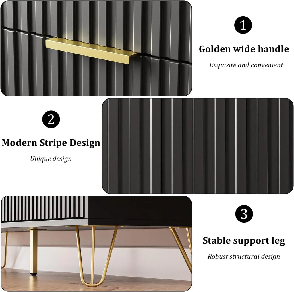 2026 NewFURNIWAY White 6 Drawer Dresser for Bedroom, Modern Dresser with Gold Metal Handles,Fluted Wood TV Stand for Living Room, Hallway