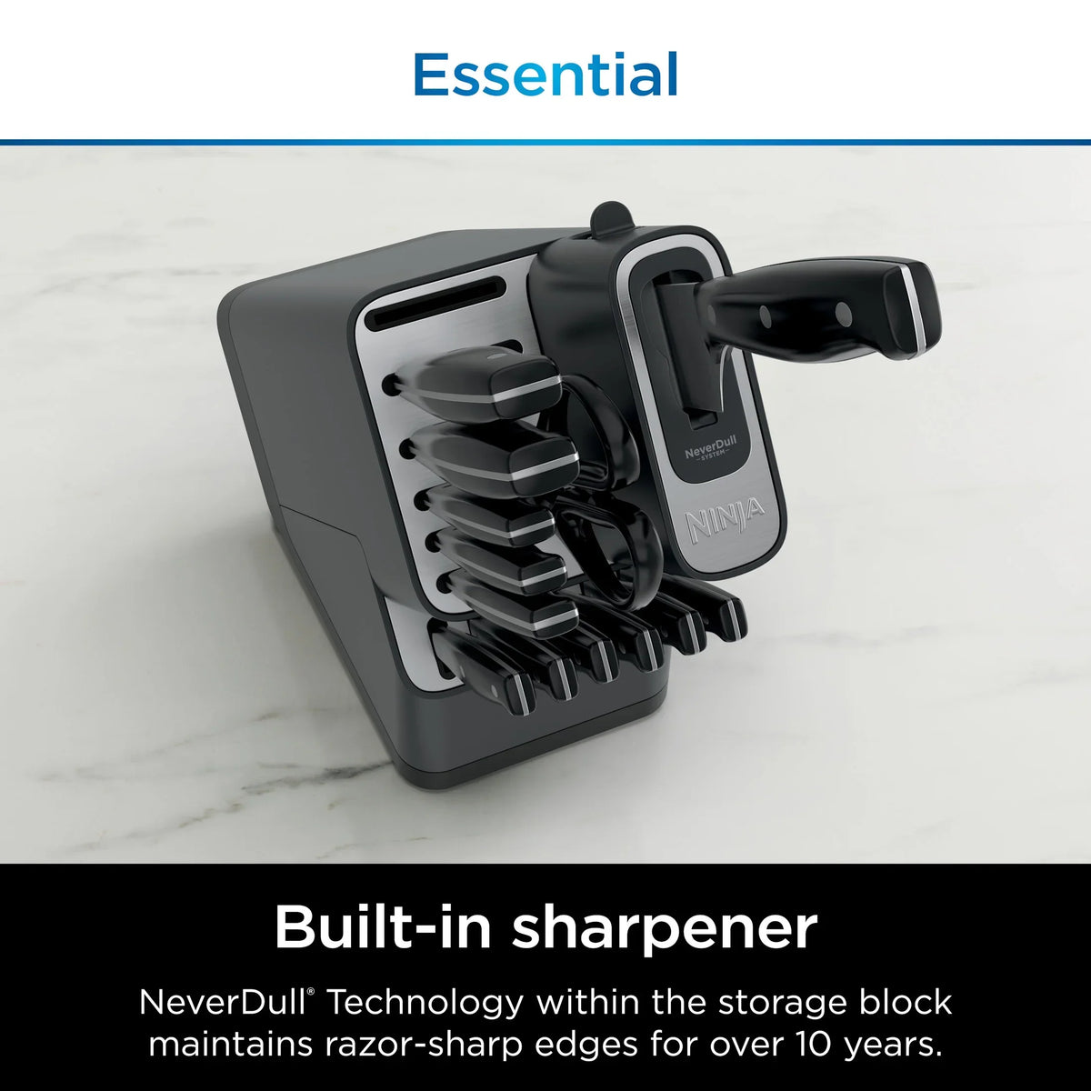 2026 NewNinja NeverDull 14-Piece Stainless Steel Essential Knife System with Built-in Sharpener, K12014 Black/Gray