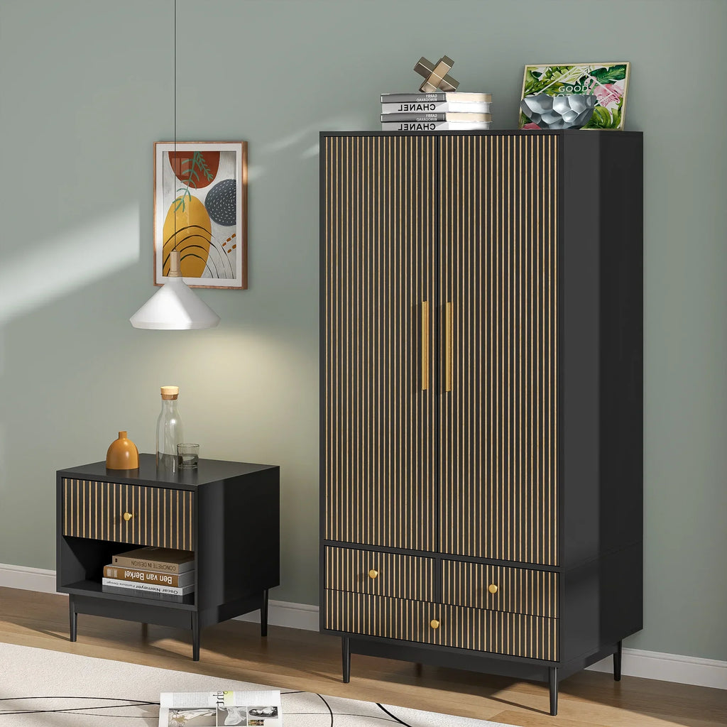 2026 NewArmoire Wardrobe Closet with 2 Doors, Wardrobe Cabinet with Hanging Rod and Drawers, Wooden Closet for Bedroom, White