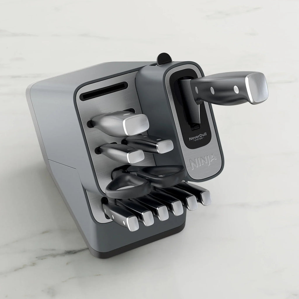 2026 NewNinja Foodi NeverDull 10-Piece Stainless Steel Essential Knife System with Sharpener, K12010 Black/Gray