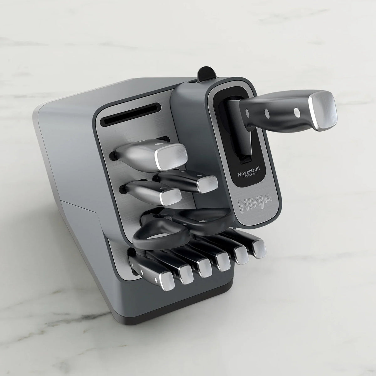 2026 NewNinja Foodi NeverDull 10-Piece Stainless Steel Essential Knife System with Sharpener, K12010 Black/Gray