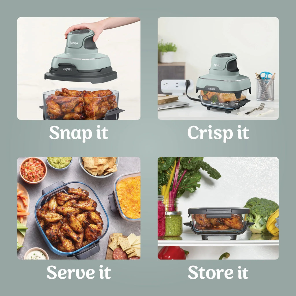 2026 NewNinja Crispi 4-in-1 Portable Glass Air Fryer Cooking System, 4-Qt & 6-Cup Containers, Cyberspace