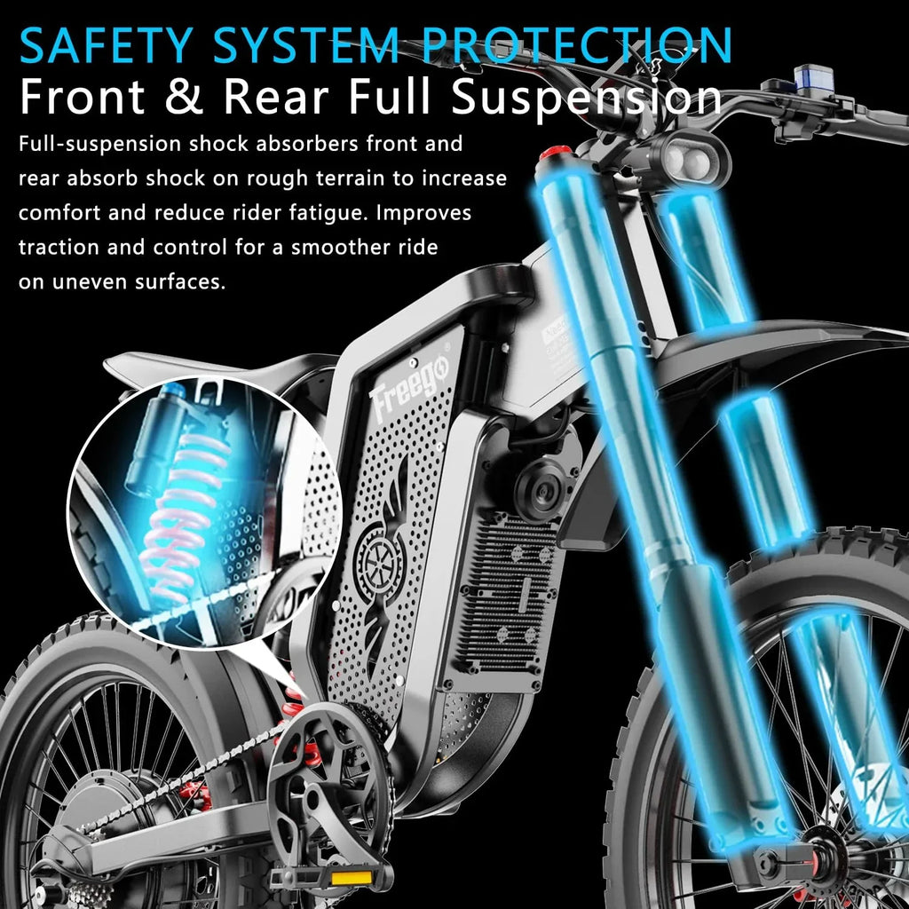 2026 New50MPH Electric Dirt Bicycle Freego X2 Pro,6000W(Peak)Motor Electric Motorcycle, Electric Bike for Adults, 60V30AH Battery, 19x2 Tire Full Suspension Hydraulic Brake Half Throttle UL2849