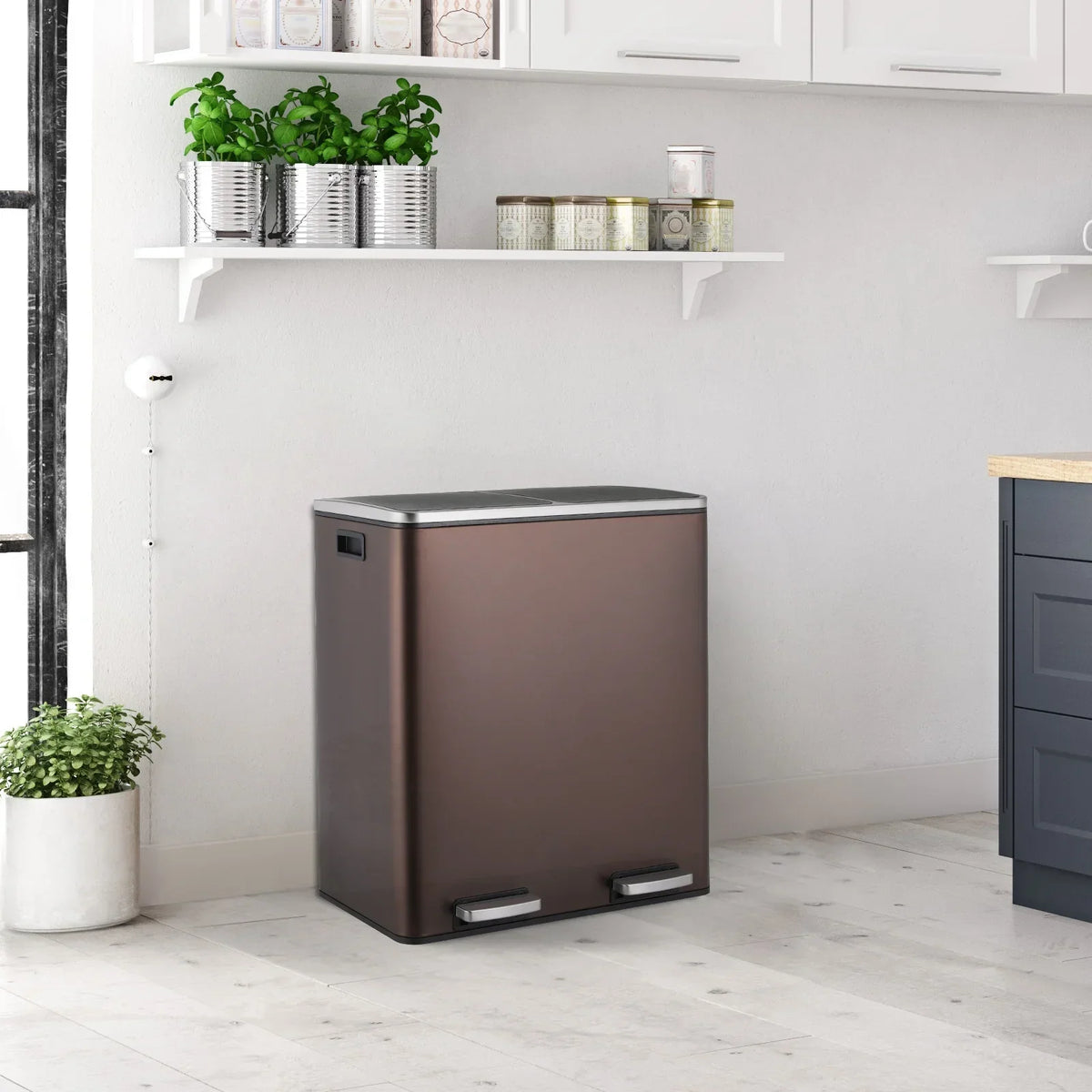 2026 NewLAZY BUDDY Dual Garbage Can, Stainless Steel 16 Gallon Step Kitchen Trash Can with Soft-Close Lid, Double Compartment Garbage Recycling Bin