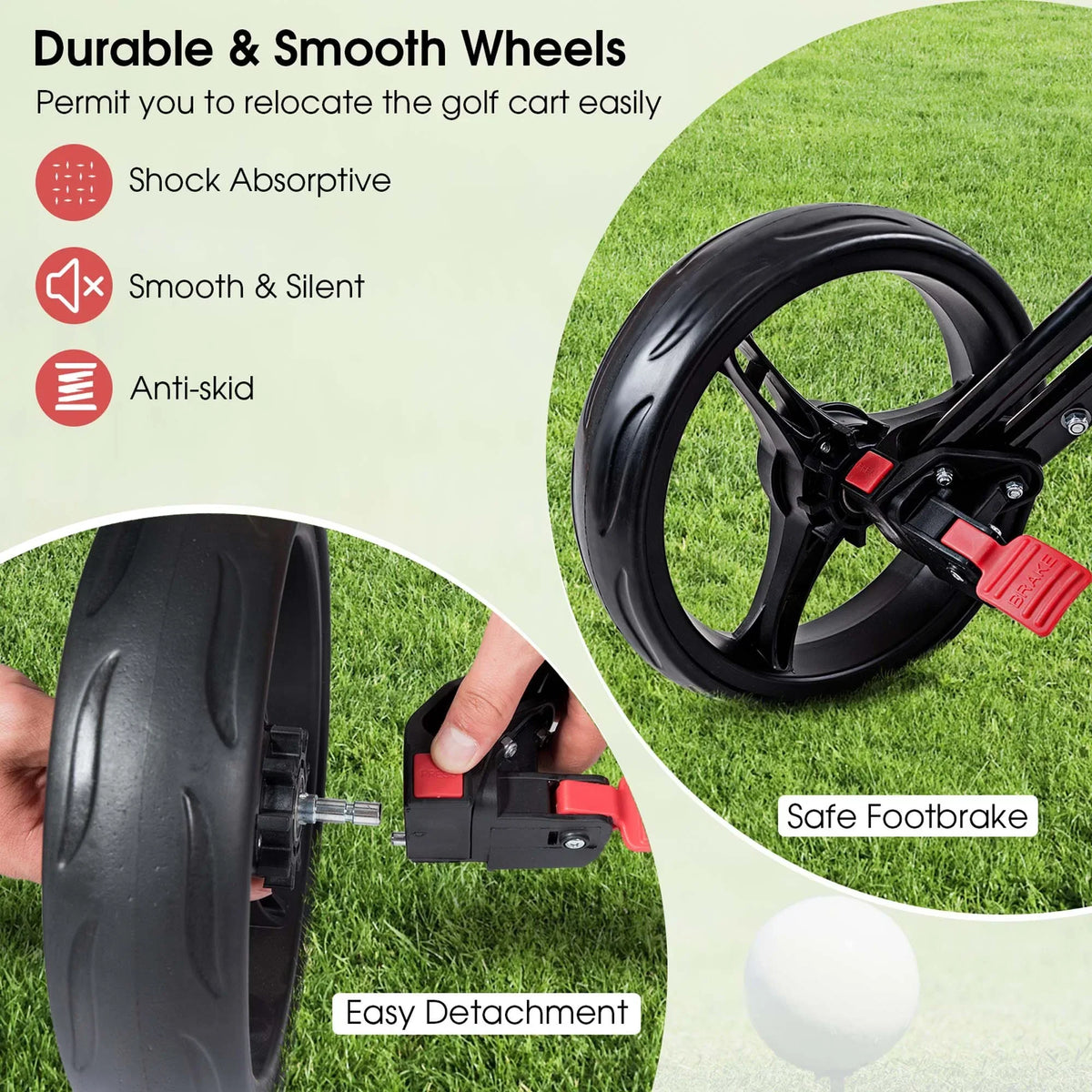 2026 NewCostway Foldable 3 Wheel Steel Golf Pull Push Cart Trolley Club w/ Umbrella Holder