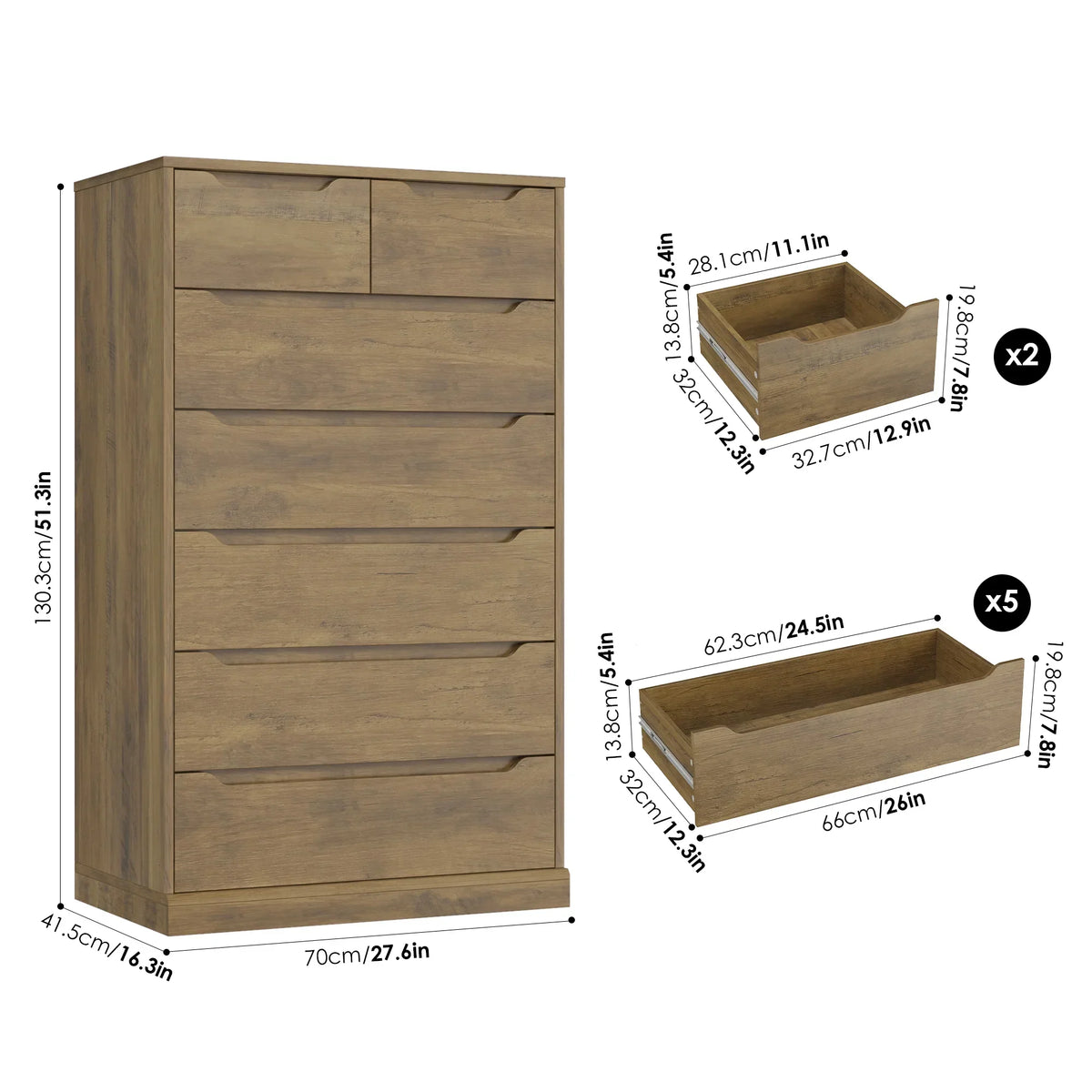 2026 NewHomfa 7 Drawer White Dresser, 51.3"H Wood Storage Cabinet with Upgraded Stable Base, Vertical Chest for Bedroom Living Room