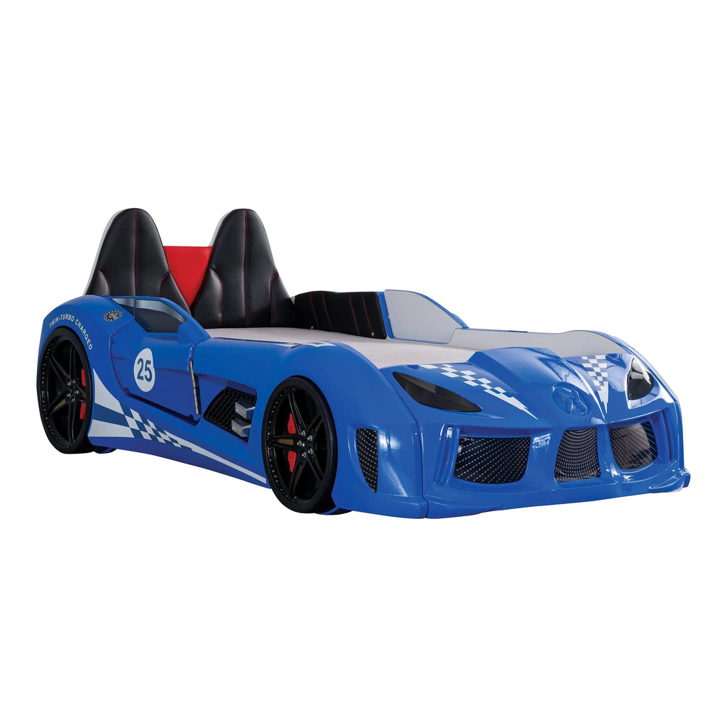 2026 NewFurniture of America Dash Kids Plastic Twin Race Car Bed with LED and Sound, White
