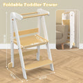 2026 NewJOZ Kitchen Toddlers Step Stool, Montessori Kids Learning Stool, Foldable Toddler Tower for Counter, Standing Helper for Children, 3 Adjustable Heights, Wooden, White